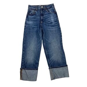 Zara Women's Wide Leg Cuffed Jeans - Blue